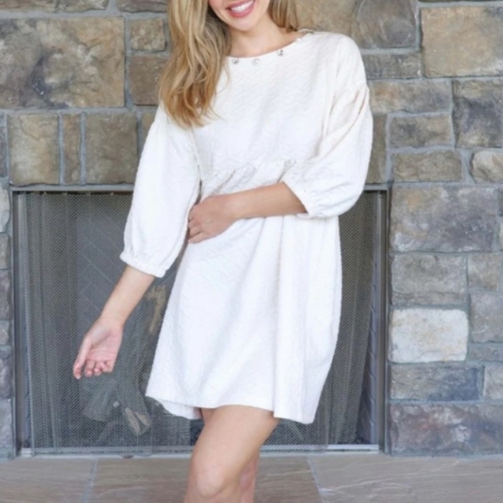 Simply Southern Cream Quilted Dress W Pearl & Rhinestones Sizes L, XL NWOT - Picture 2 of 10